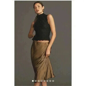 BY ANTHROPOLOGIE Liquid Shine Bias-Cut Skirt Women's Size SP DarkMoss